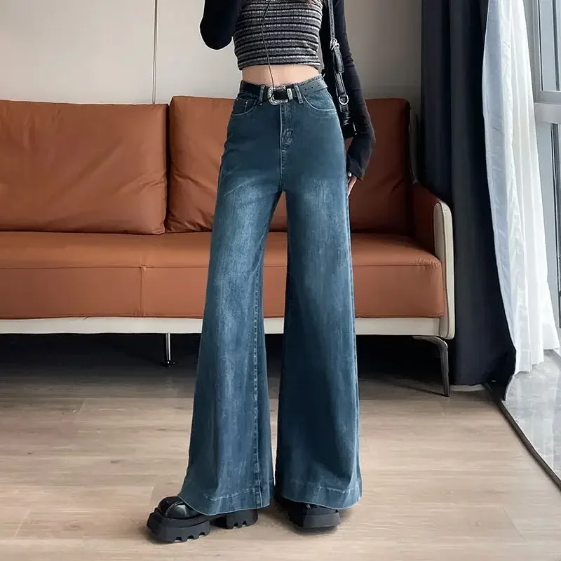 

Pop Pop Vintage Wide-Leg Jeans Women's Slimming High-Waisted Straight-Leg Trousers Trendy New Style Loose Fit Draped Design Autu