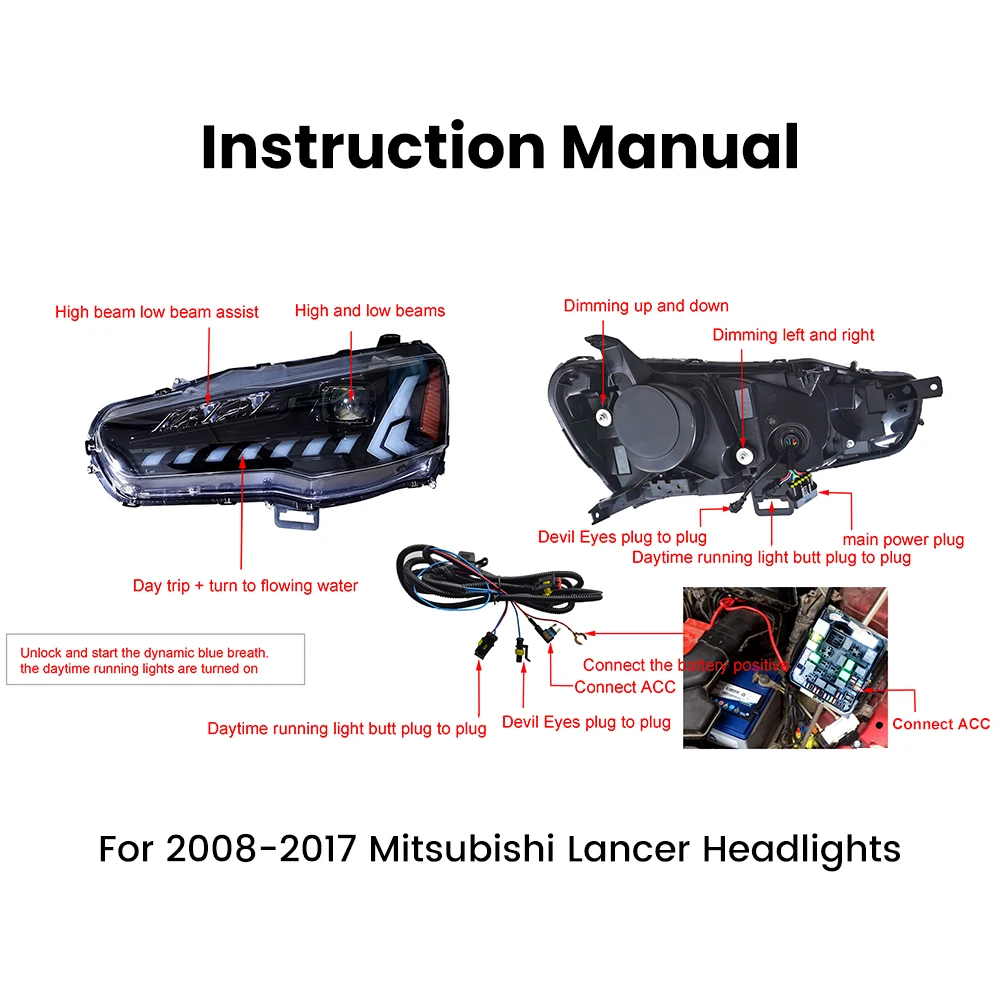 

2PCs Car Styling Head Lamp for Mitsubishi Lancer 08-18 LED Headlight DRL Daytime Running Lights Signal Lamps Auto Accessories