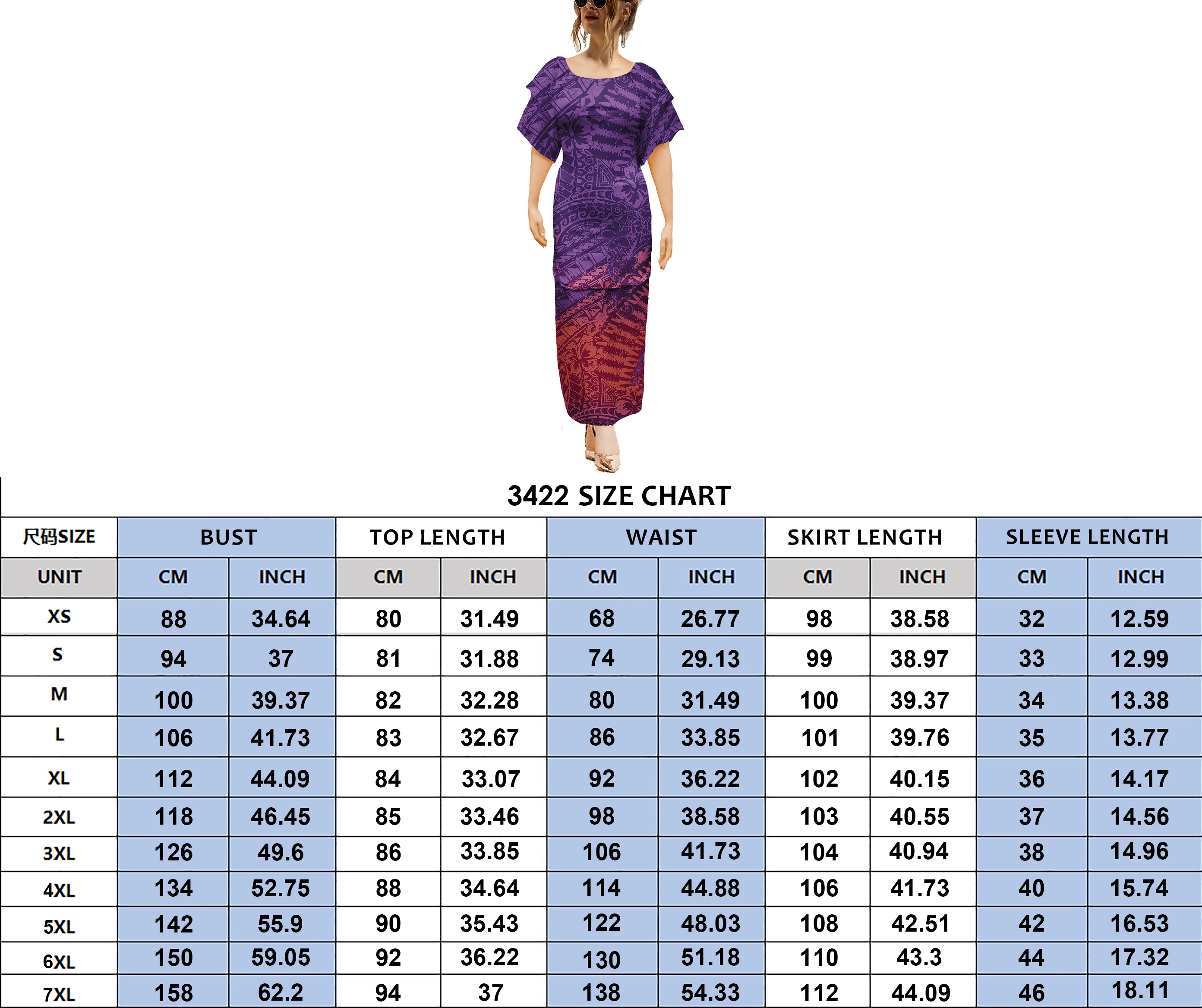 Insel-Maxikleid, Kleidung, Kleider, Samoan Puletasi, Rundhalsausschnitt, lässig, 2-teilig, polynesisches Kleid in Übergröße, kurzärmelig