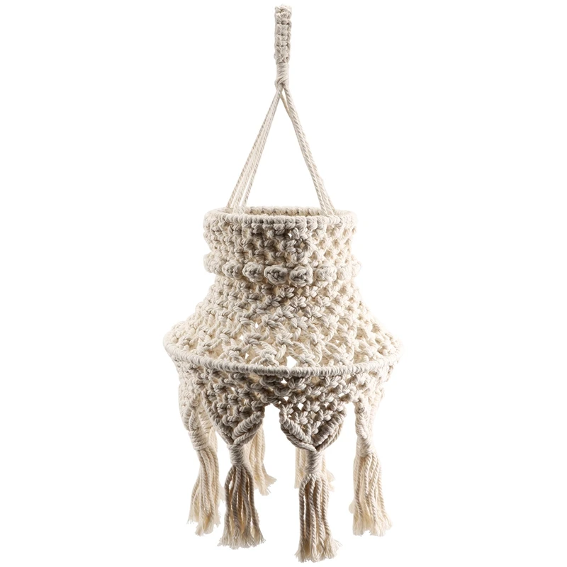 Macrame Lamp Shade Boho Hanging Pendant Light Cover, Chandelier Shade For Bedroom Living Room Nursery Dorm Home Decor