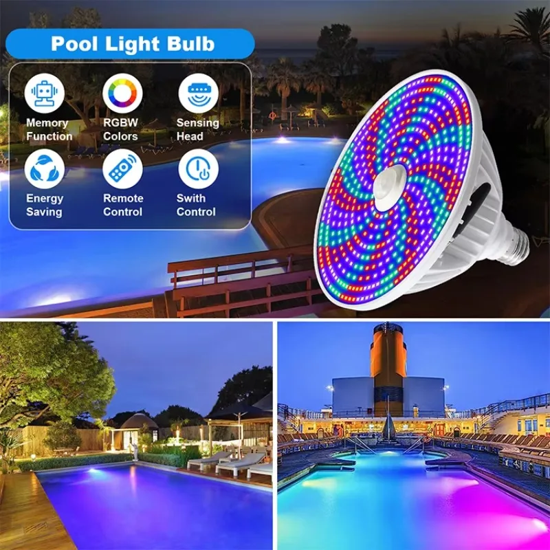40W 120V 12V RGB LED Swimming Pool Light IP68 Waterproof Underwater Landscape Lighting Pond Bulb Spa Tub Lamp Replacement E27