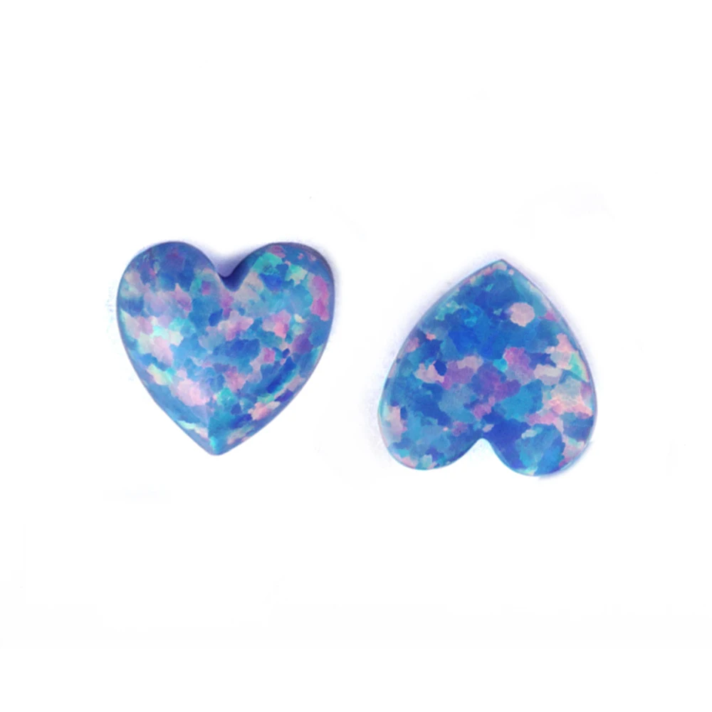 Mix Colorful Blue Pink Heart Gemstone Synthetic Fire Opal OP26 Flat Back Heart Jewelry Stone