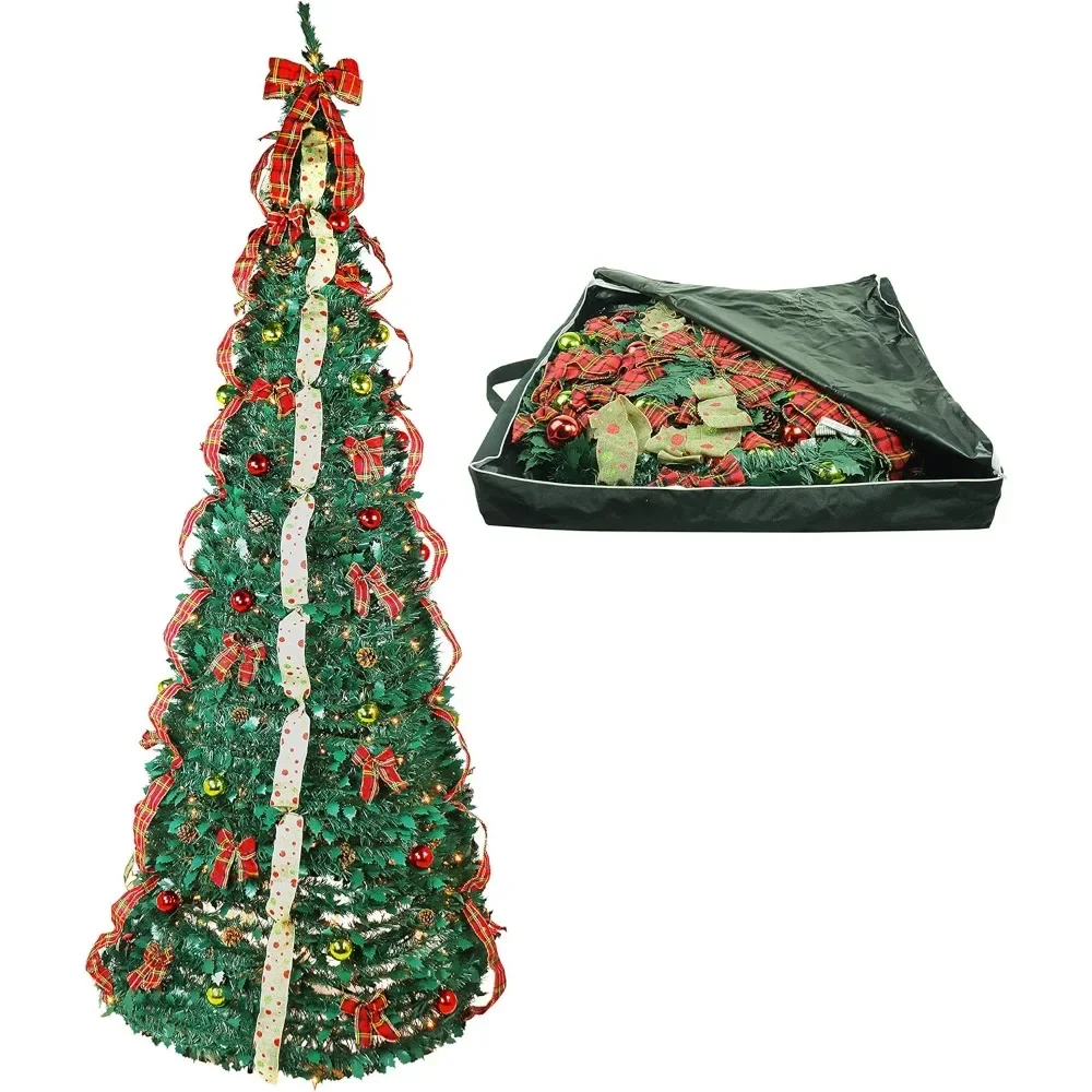 Christmas Tree Fully Decorated Dressed Pre-Lit 9 Ft Pull Up Pop Up with Storage Bag Includes Holiday Decorations