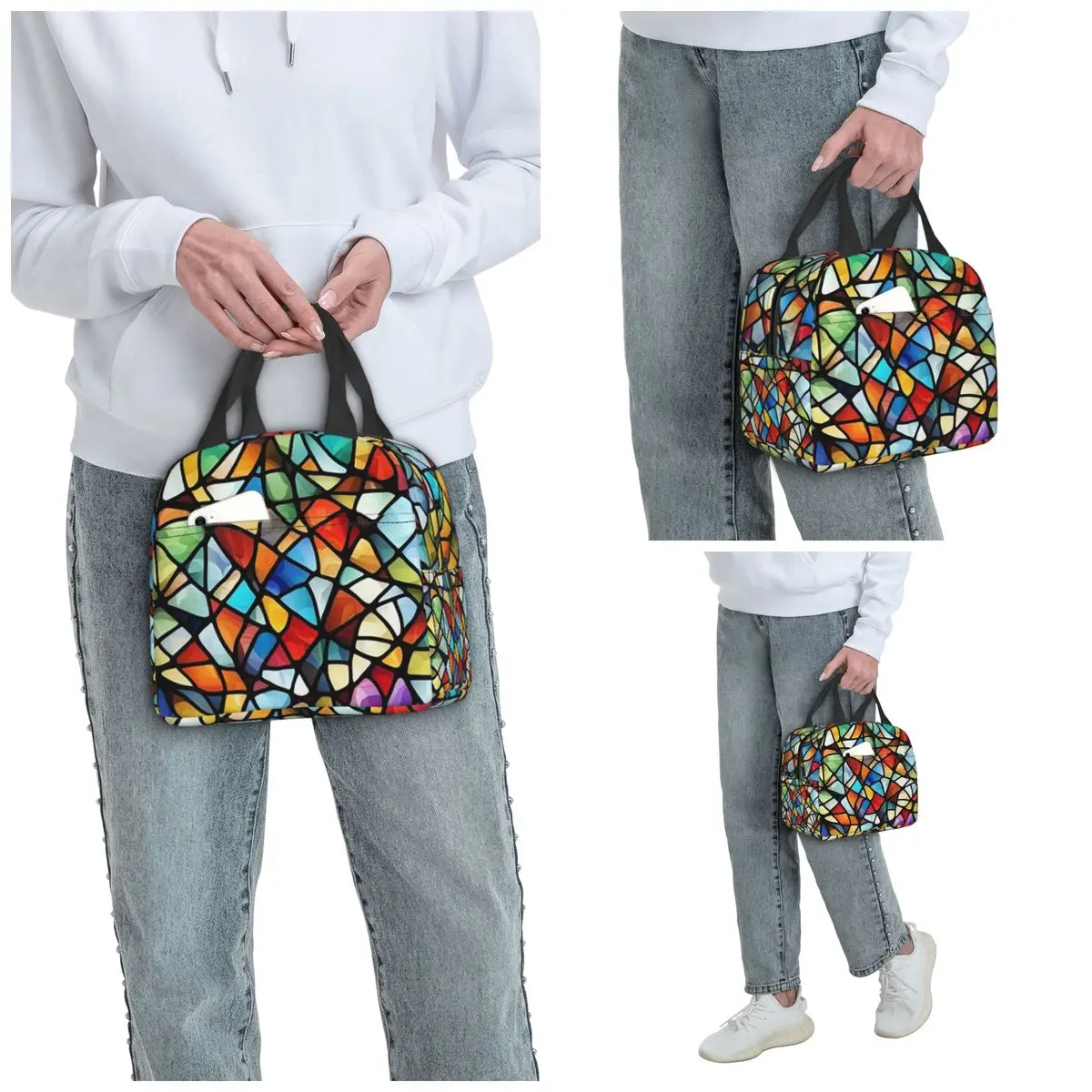 Abstract Stained Glass Tree Insulated Lunch Bag for Kids School Cooler Thermal Food Box Tote Portable Lunch Boxes Container