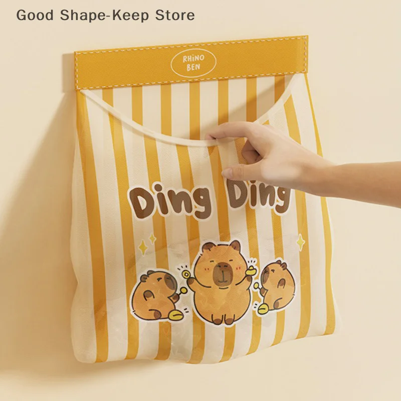 

Cute Capybara Reusable Mesh Storage Bag Wall-Mounted Door Underwear Sock Organizer Garbage Bag for Home Organization