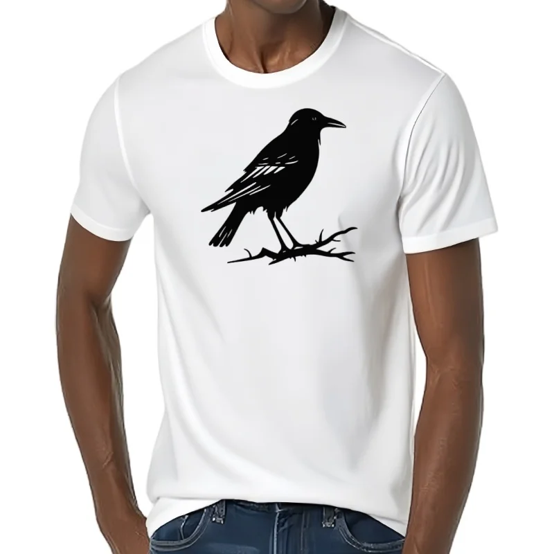 Camiseta de algodón 'Crow On Spikey Branch' TA045369 lavada suave cómoda casual gráfico elegante estirado