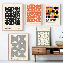 Bauhaus Abstract Line Art Canvas Painting Contemporary Print Vintage Exhibition Poster Geometric Wall Art Pictures Home Decor