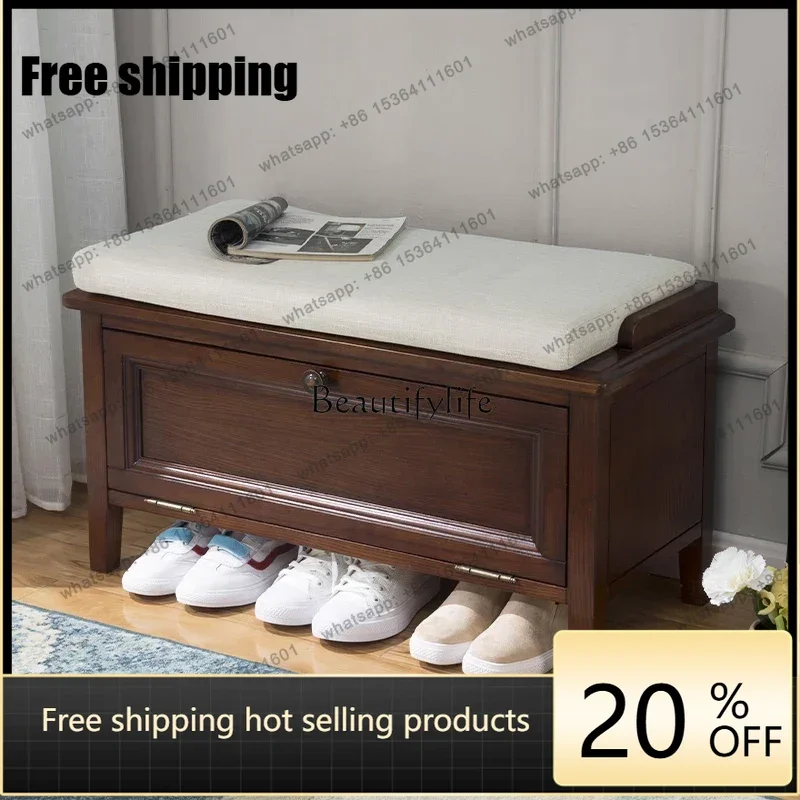 Factory Direct  American solid wood shoe changing stool American simple storage door shoe cabinet stool