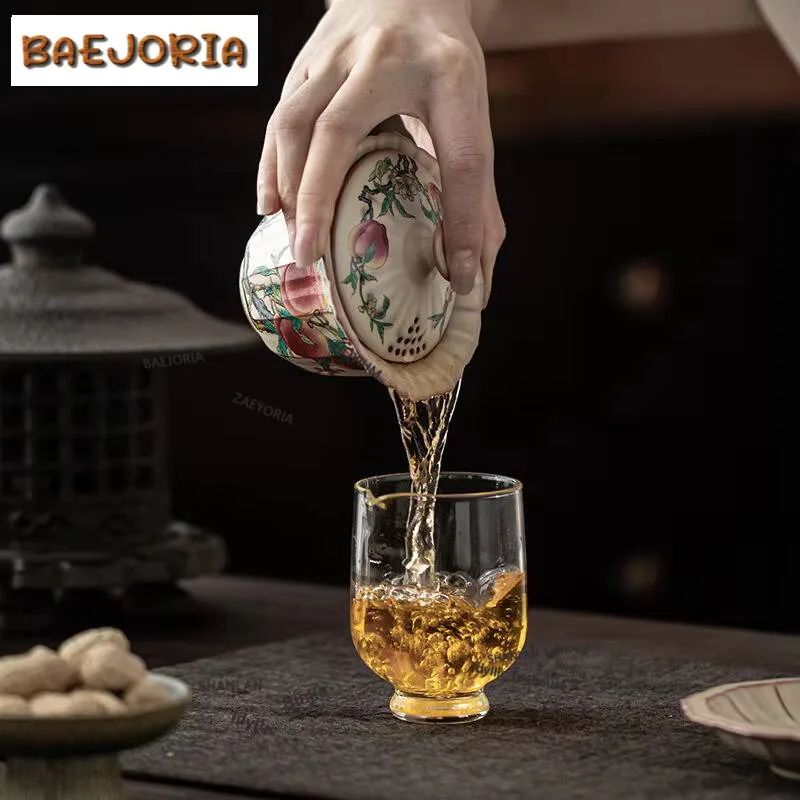 

150ml Lard Jelly Ru Kiln Nine Peach Gaiwan Retro Tea Tureen Tea Bowl With Lid Kit Tea Making Cover Bowl Tea Services Decoration