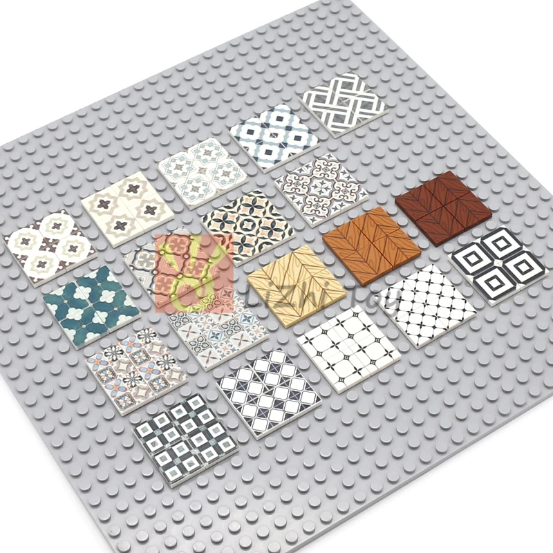 20 Stück MOC Ziegelstein Fliese Glatt 2x2 Größe Bedruckt Montierbar Retro Keramik Bodenplatte Holzmuster Bausteine Spielzeug 3068