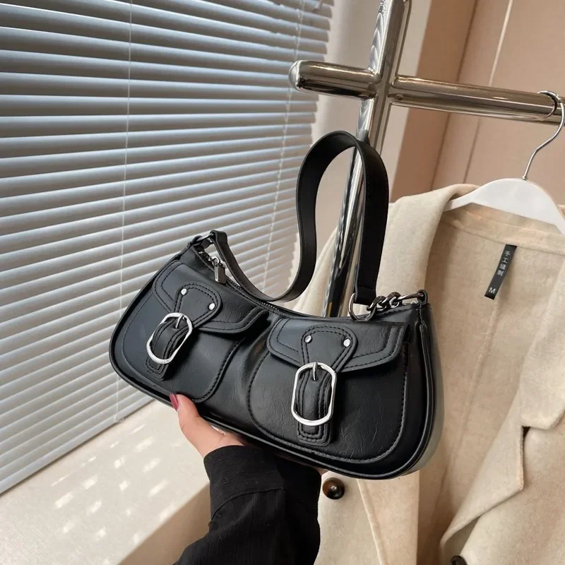 Fashion Leather Shoulder Armpit Bag for Women 2023 Tend Female Simple Small Pocket Design Underarm Handbags and Purses