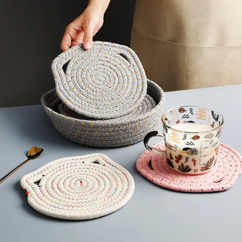 Hand-woven Cat Ear Coasters Creative Heat Insulation Non-slip Anti-scald Mat Japanese Simple Placemats Kitchen Useful Novelties