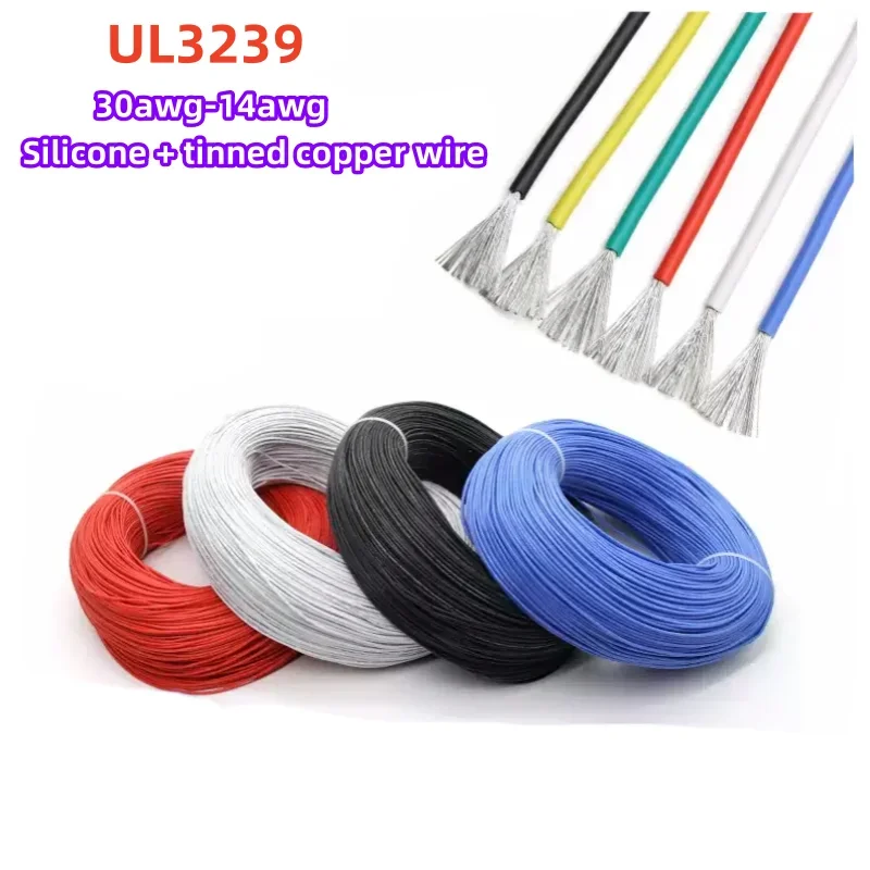 30AWG-16AWG UL3239 Color Stranded Electrical Wire Tinned Copper Wires Flexible Silicone Electric Hookup Wire 1 meter 3000V