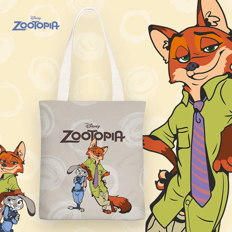 Disney Judy Hopps & Nick Wilde Canvas Bag Large Capacity Cartoon Student Shoulder Bag Portable Environmentally Friendly Shopping