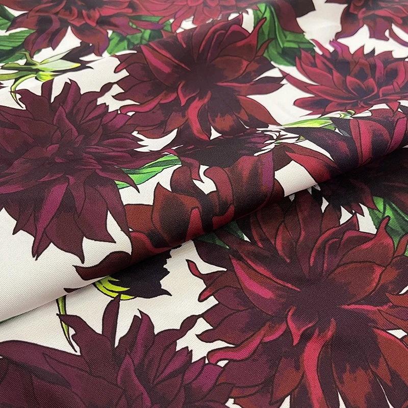 Europe and America Fashion Red Flower Printed Twill Polyester Or Cotton Fabric For Woman Dress Blouse Handmade DIY Cloth Sewing