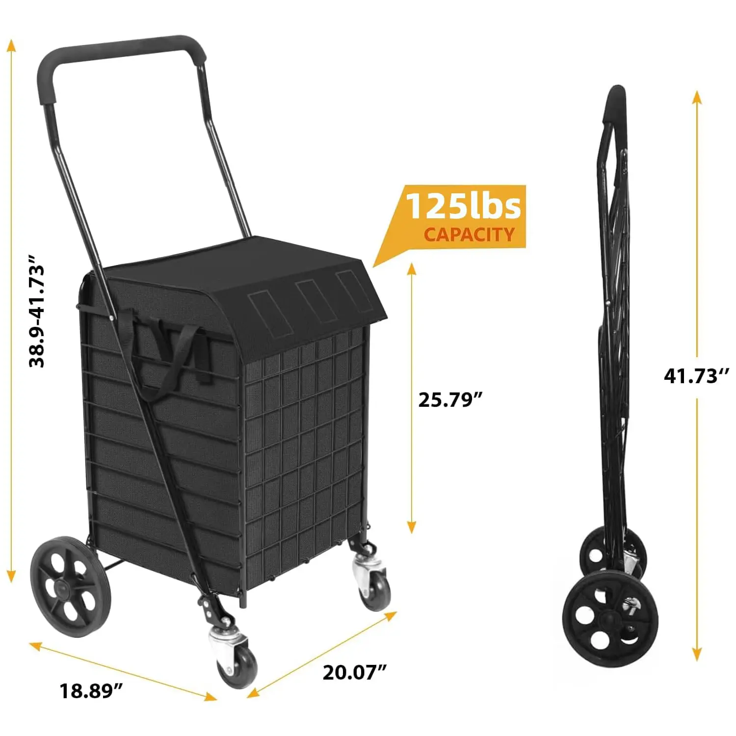 Foldable Shopping Cart with Waterproof Basket Liner & 360° Swivel Wheels | Collapsible, Lightweigt| Perfect, Customized