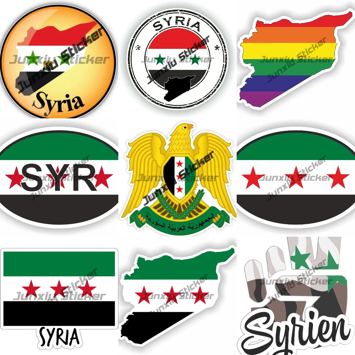 

Syrian Round Flag Sticker Syria Country Code Oval SYR Decals Middle Eastern Decal Arabian National Pride Badge Arabic Country
