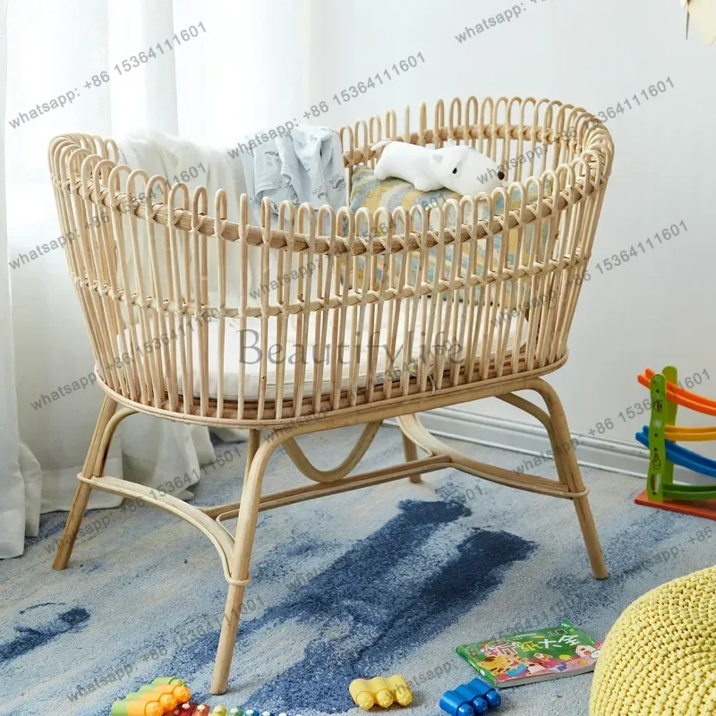 Factory direct sales European rattan baby cradle bed newborn simple paint-free bb bed multi-functional light luxury baby bed