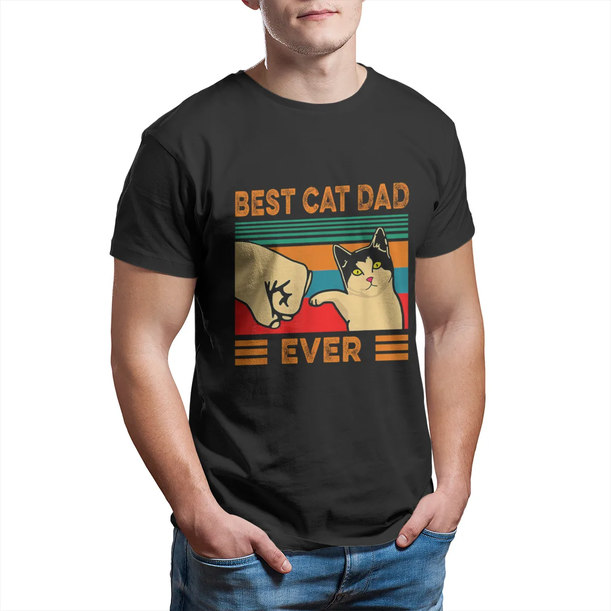 Vintage Best Cat Dad Ever  Tshirt Men T Shirt Summer T Shirt Cotton T-shirt Hip Hop Tees Anime Tops Oversized Streetwear