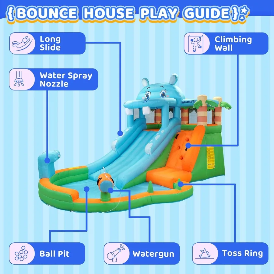 Casa de rebote inflable para casa de juegos, castillo con soplador, tobogán de agua, casa de rebote para niños pequeños, húmedo y seco
