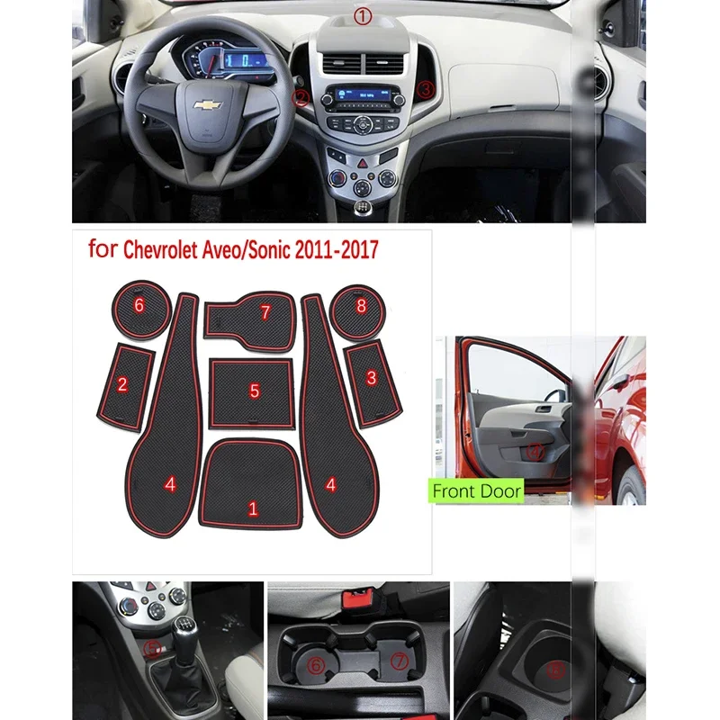 Anti-slip Door Rubber Cup Cushion for Chevrolet Aveo Sonic 2011~2019 2015 2016 2017 Chevy T300 MK2 Red Car Interior Accessories