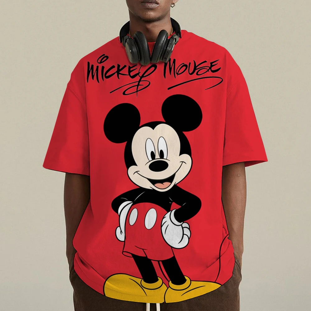 

Летняя мужская футболка Disney с Микки Маусом и забавным принтом, топ с короткими рукавами, быстросохнущая винтажная футболка, мужской пуловер с круглым вырезом, большой размер