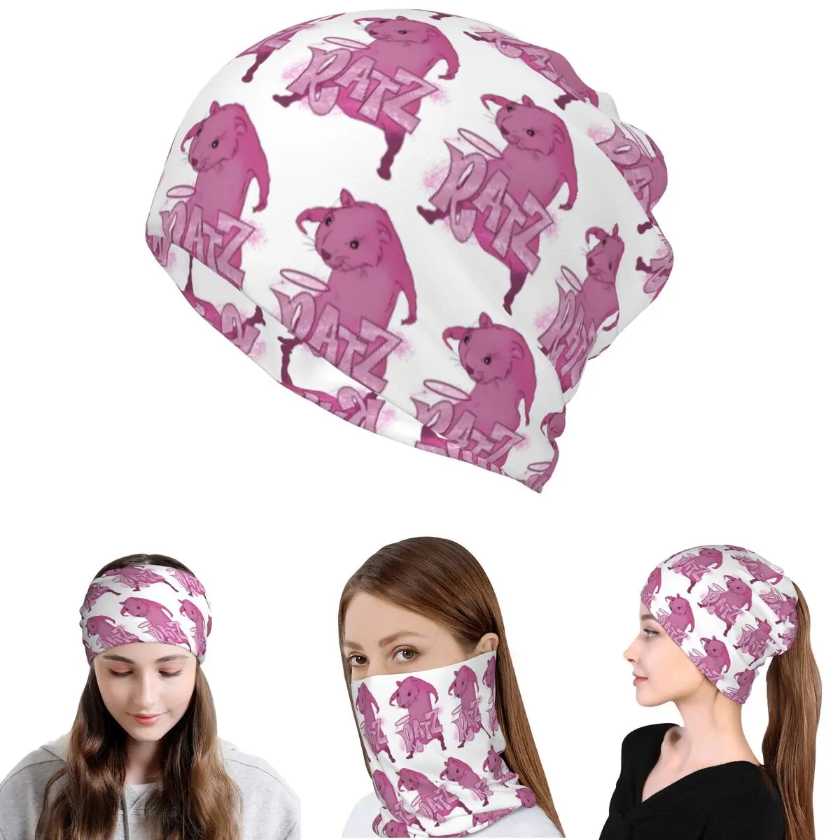 RATZs PINK MOUSE Merch Bandana Neck Cover Mask Scarf Warm Balaclava Beanies Hat Unisex Adult Washable