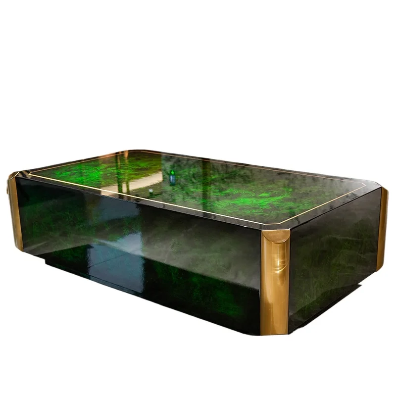 

Итальянский светлый роскошный изумрудный журнальный столик Cavalli, постмодернистская вилла, большой плоский прямоугольный медный металлический журнальный столик