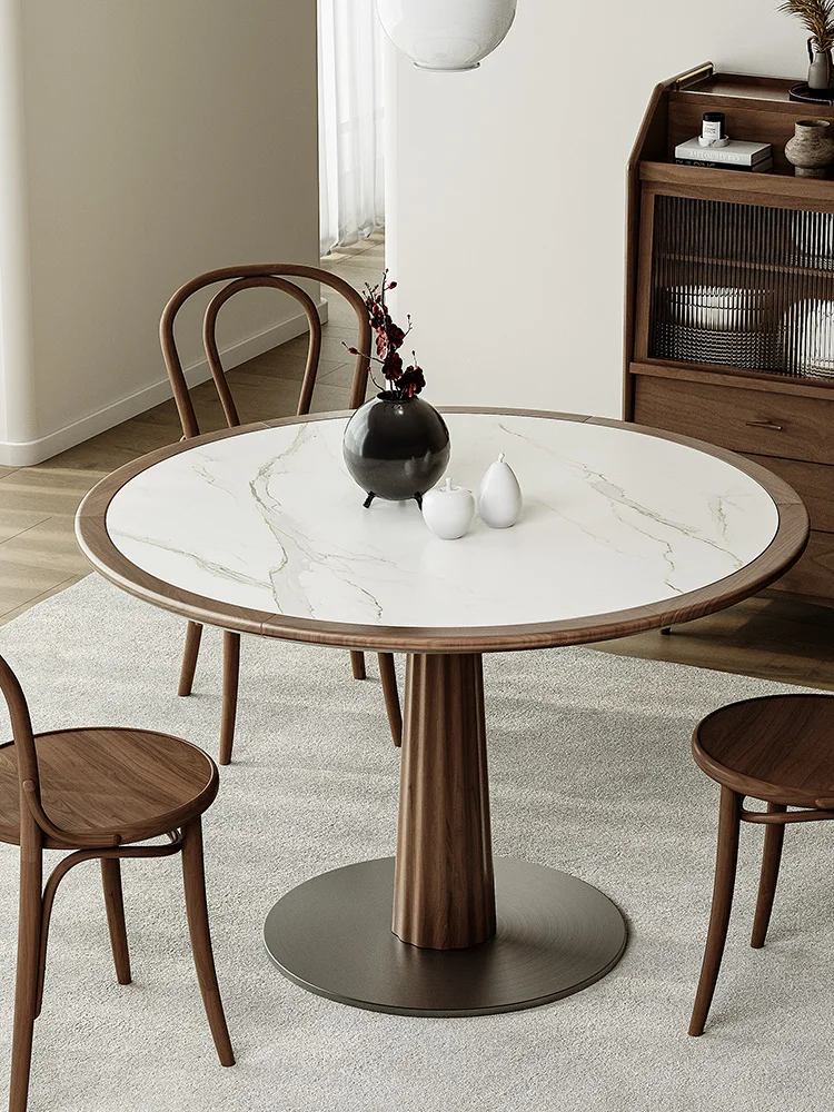 

Rock-slab round dining table, Nordic home small apartment restaurant, light luxury, retro simplicity