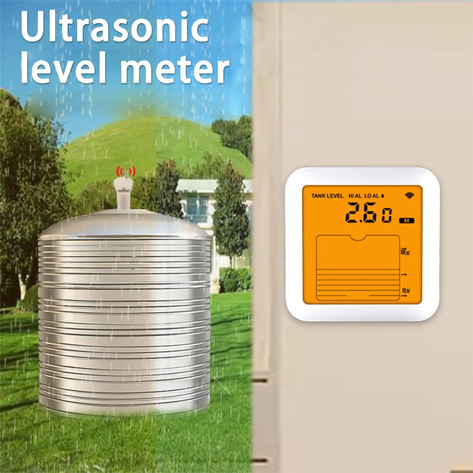 Monitor de nivel de tanque de agua, Detector ultrasónico de indicador de nivel de agua, pantalla Digital, medidor multifuncional para tanque de capacidad de calibre