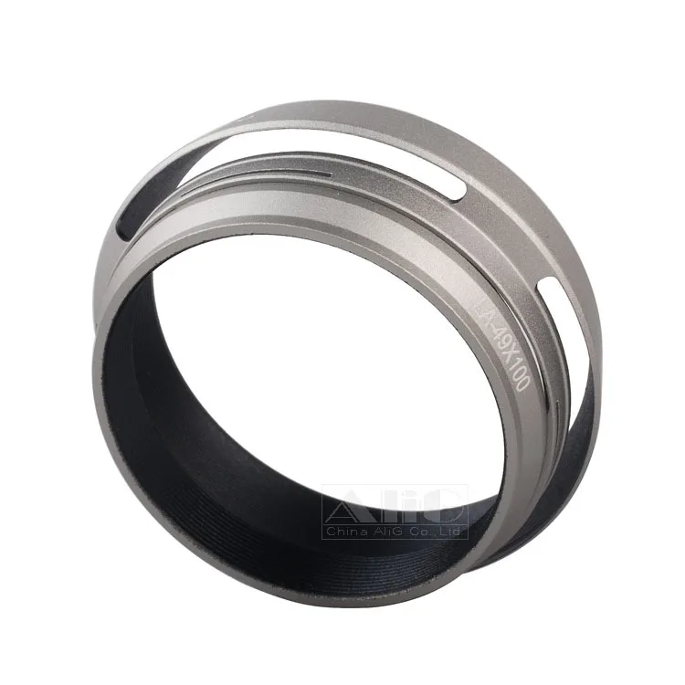 محول عدسة الكاميرا المعدني LA-49 + غطاء العدسة 49 ملم لـ Fujifilm Fuji X100 X100S X100T X100F X100V X70 (فضي/أسود)