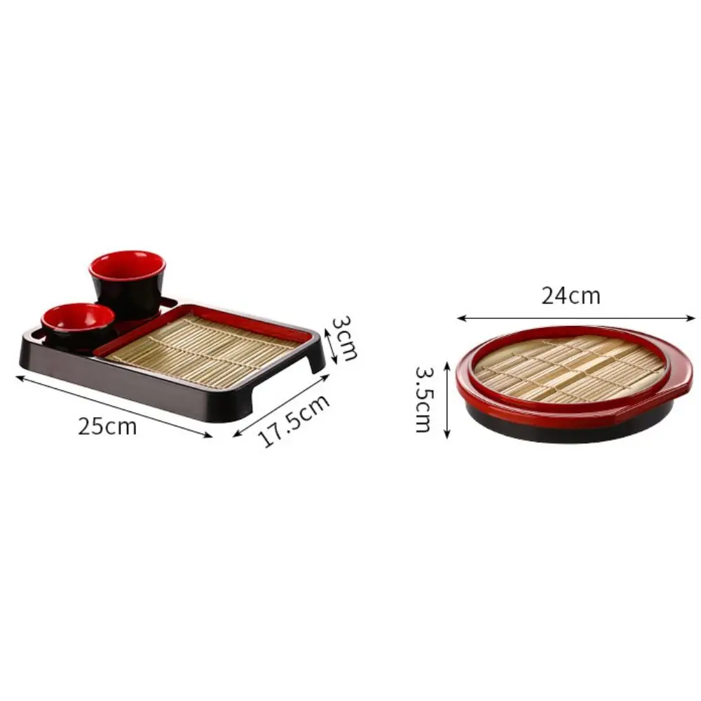 Japanese Style Cold Noodle Dish with Bamboo Mat Plastic Sushi Food Tray Multipurpose Fashionable Soba Noodles Plate Party view 6