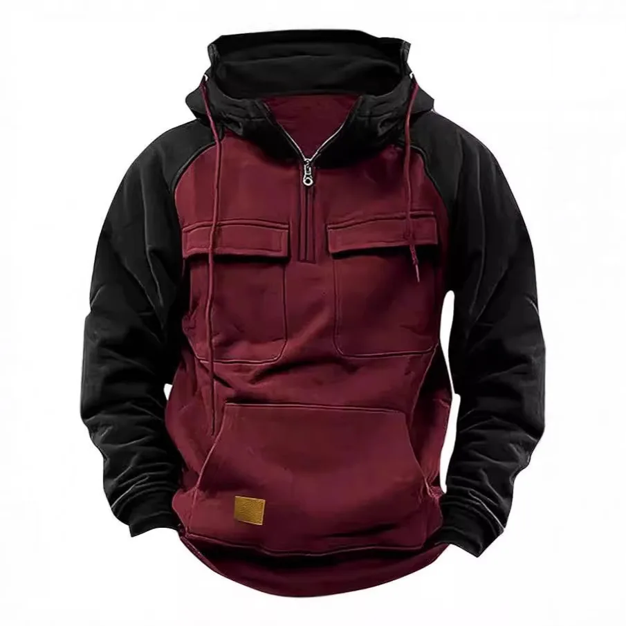 New Men's Autumn And Winter Hooded Green Sweater Men's Tooling Solid Color Casual Sweater