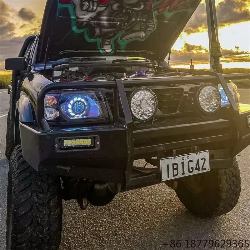 Custom LED Headlights Cuboid Angel Eye Turbine RGB Sequential Indicator + DRL Off-Road SUV Fitment 1997-2004