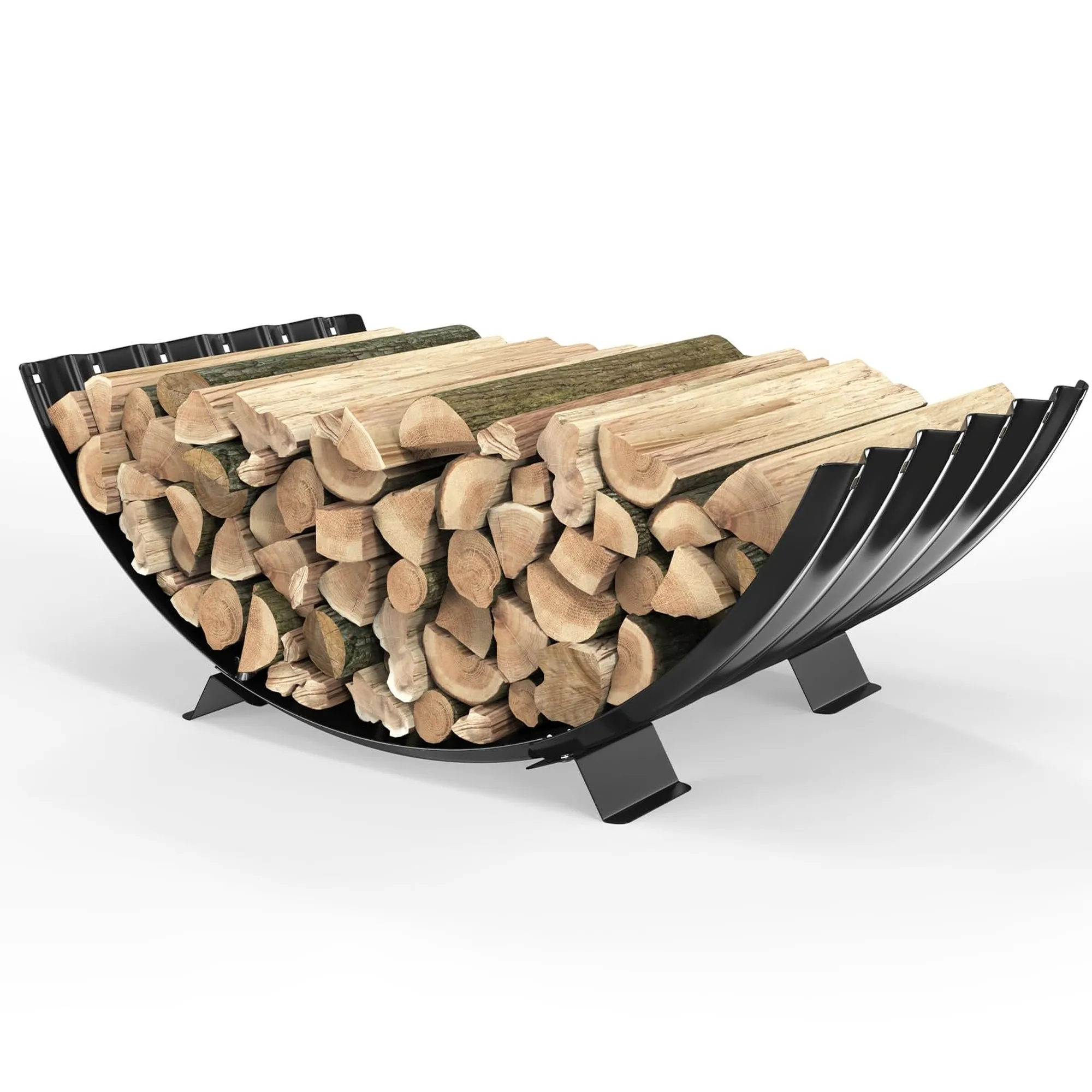 29 Inch Sector Firewood Rack | Black Log Storage Holder with 4 Feet, Indoor Outdoor Use
