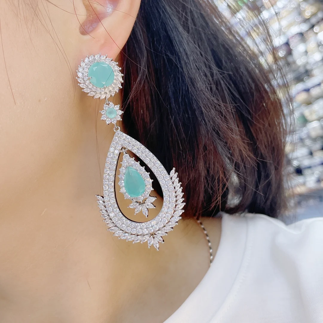HIBRIDE Charms Water Drop Design Dangle Earrings For Women Wedding Cubic Zircon Dubai Drop Earring Fashion Jewelry E-1124