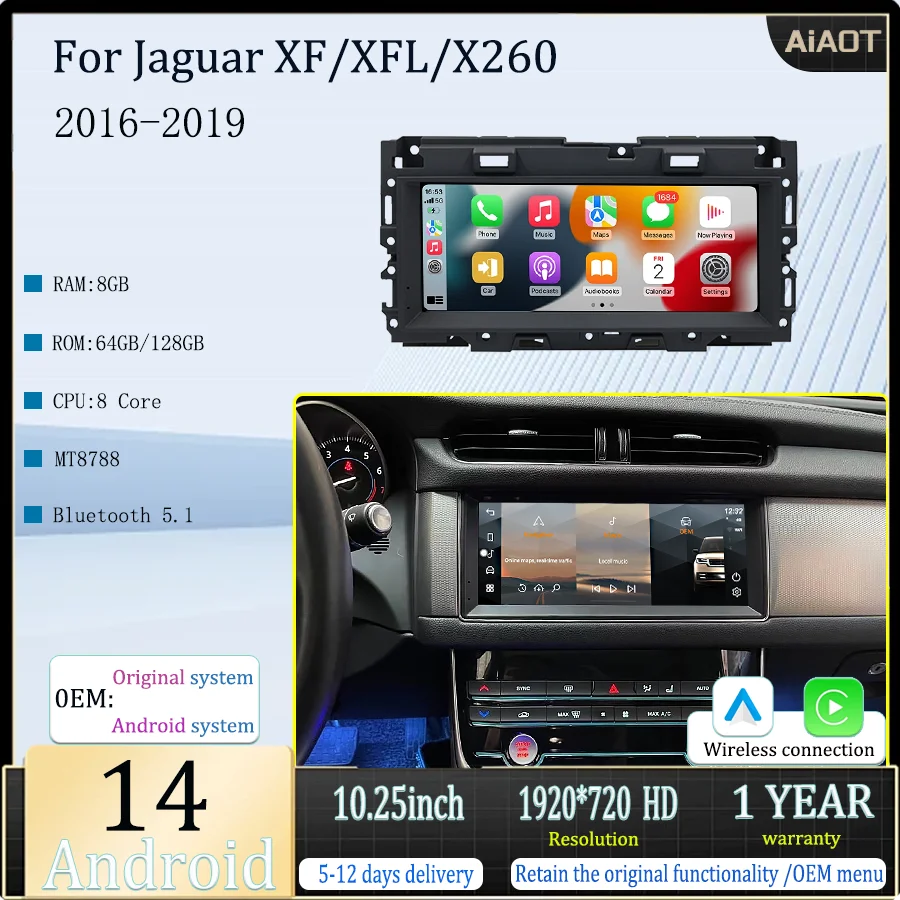 

10.25inch Android14 For 2016-2019 JaguarXF/XFL/X260 Car MediaPlayer CarPlay GPS Radio WIFI Navigation Support original system