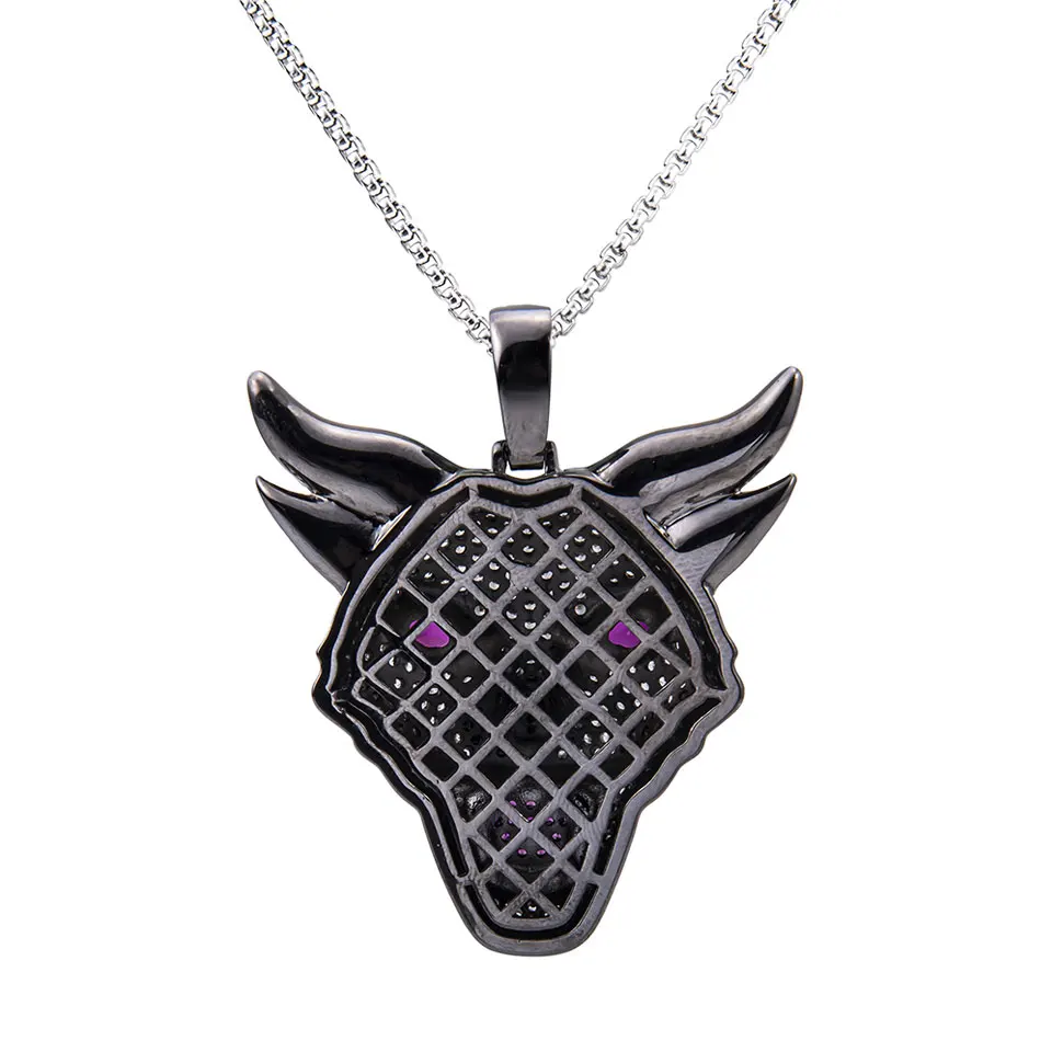 VANAXIN Iced Out Men's Hip Hop Wolf Head Pendant Animal Necklace CZ Zircon Rock Punk Rapper Black Gun Jewelry Gift