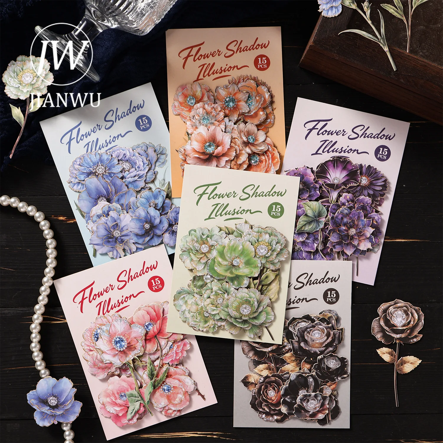 JIANWU Flower Shadow Fantasy Series Vintage Floral Landscape Material Collage Scrapbooking Sticker Creative Journal Stationery view 2
