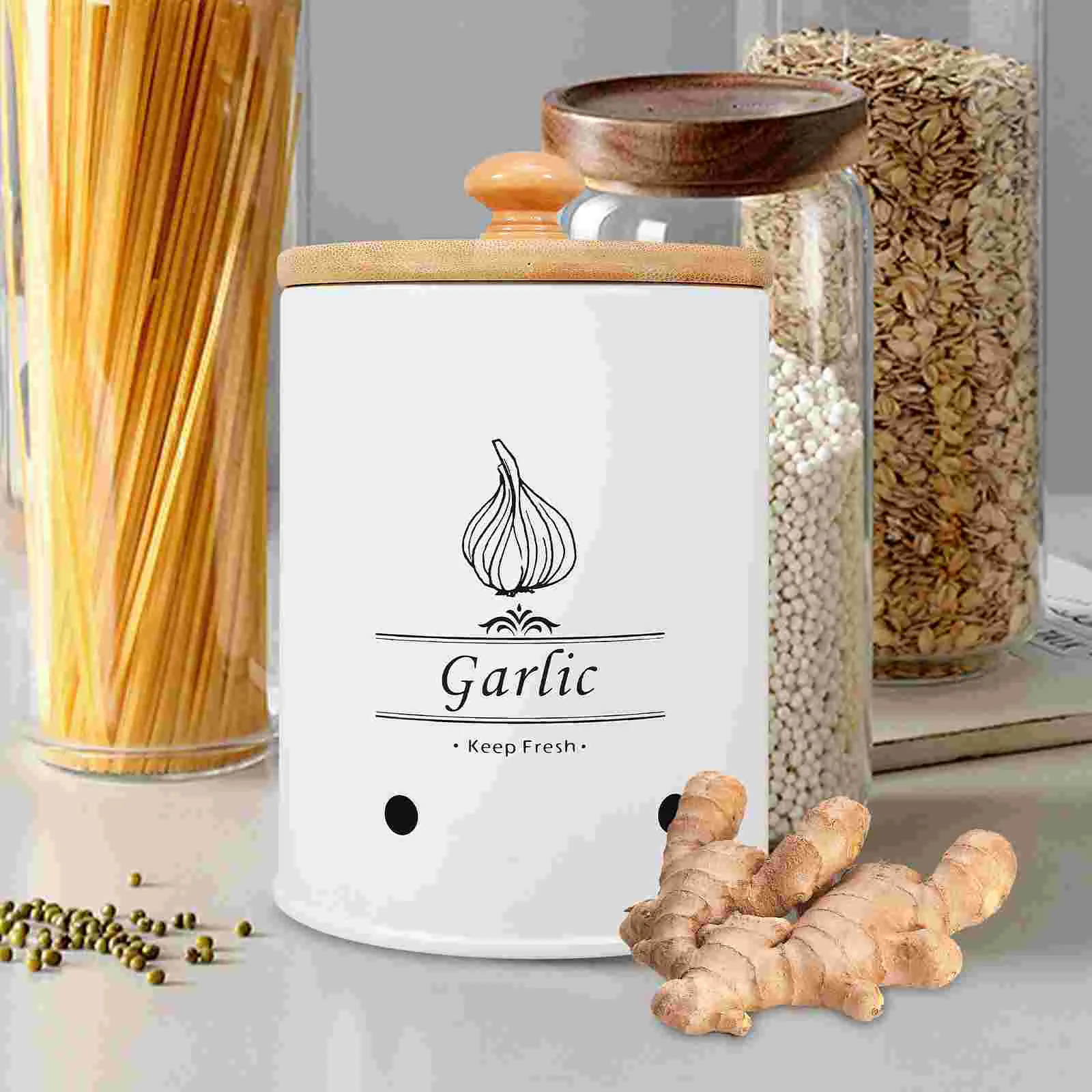 Storage Jar Kitchen Container Garlic Holder Ginger for Home Keeper Counter Barrel