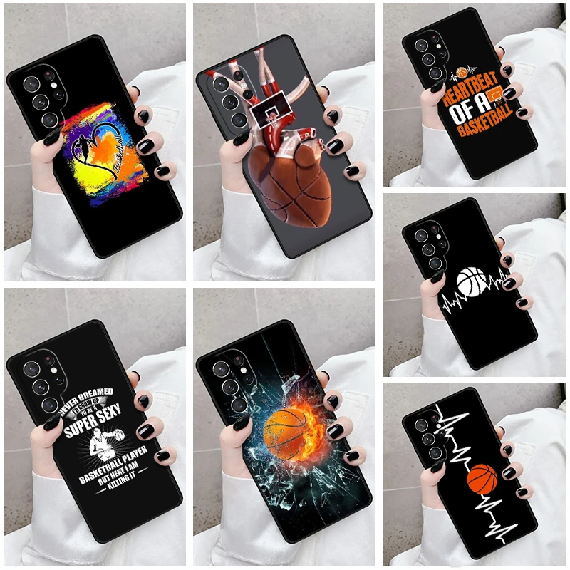 Phone Case For Samsung Galaxy S24 S23 S21fe S22 Ultra Plus Note 10 20 S8 S9 S10 Cover Basketball Heart Beat