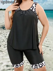 VigoBreviya 2025 Stampa Patchwork 2 pezzi Plus Size Tankini Donna con cinturino a vita alta Costume da bagno curvo Beach Lady Costume da bagno grande