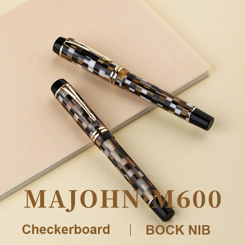 MAJOHN Craftsman M600 Resin Pen Checkerboard Large German BOCK Nib Dual Color Pointed Writing Practice Gift Iridium Gold Pen