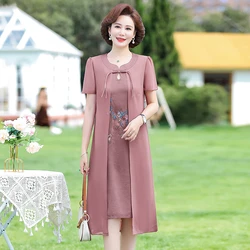 Summer Fashion Chiffon embroidery Dress 40 Years Old and 50 Middle-Aged Women's Summer Temperament Noble Belly Skirt Retro