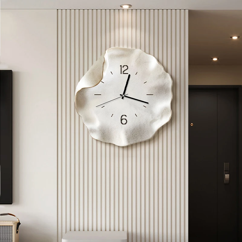 

Art Simple Wall Clock Cream Wind Modern Living Room Creative Silent Clock Wall Hanging Design Horloge Murale Wall Decoration