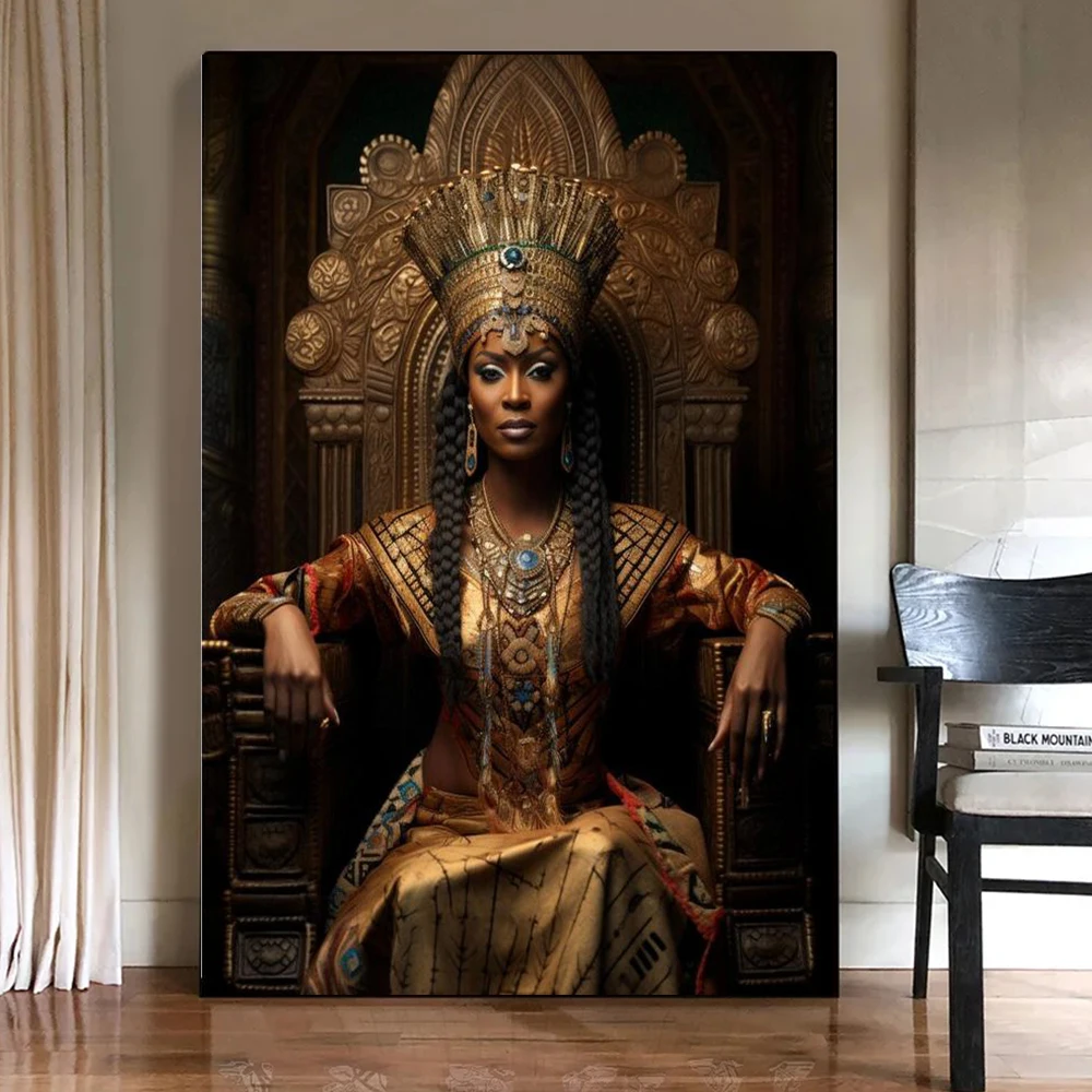 Custom Royal African Portrait Funny Poster Prints Home Decor Personal Customization Black Woman Queen Canvas Painting Wall Art