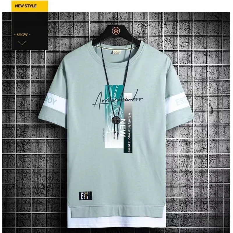 Summer hot selling men\'s short sleeved T-shirt men\'s new casual versatile half sleeved T shirt  trend color blocking top Tshirt