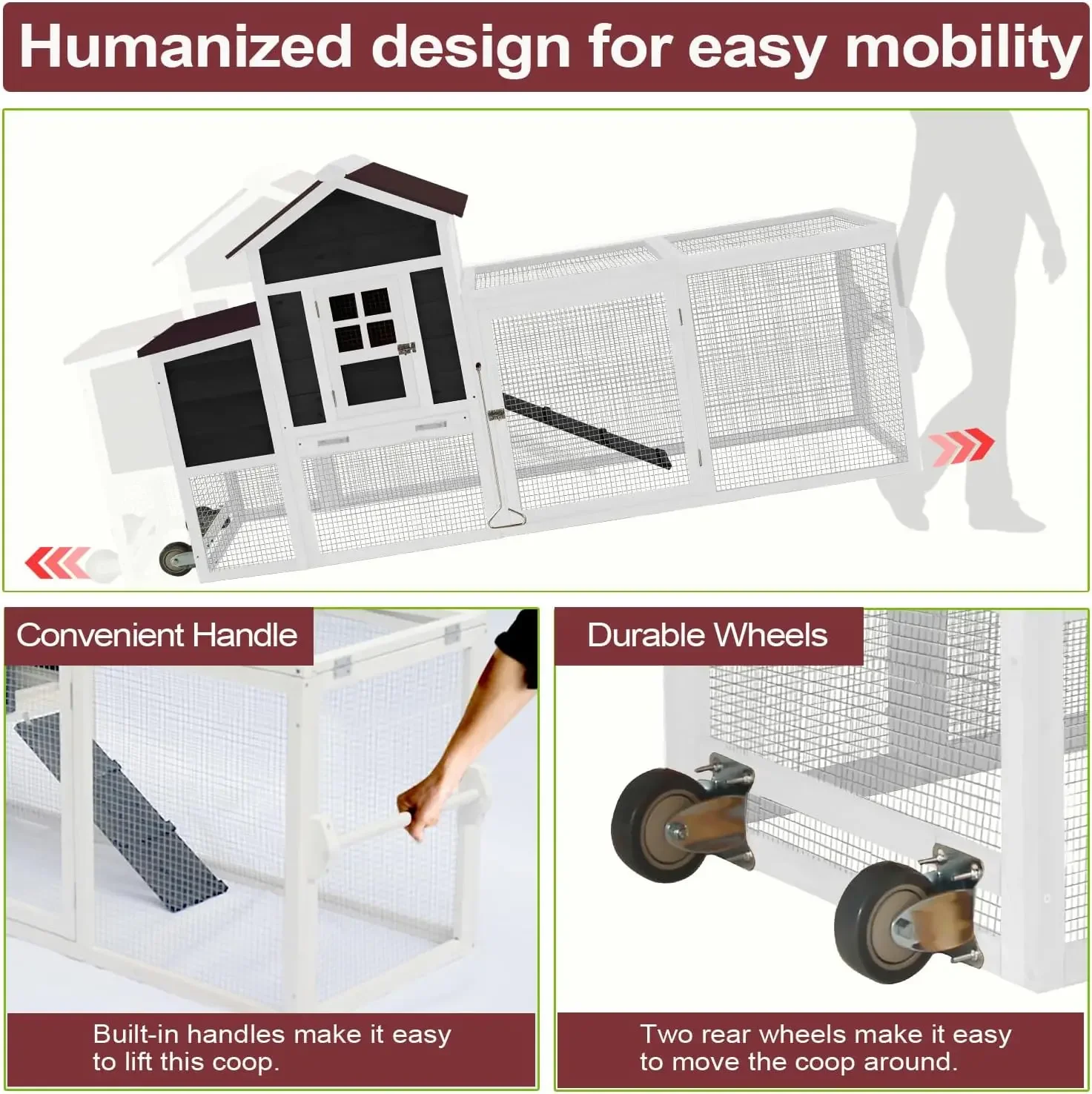 

XMSJ.80” Mobile Chicken Coop for 1-2 Chickens with Wheels,Outdoor Wooden Hen House with Nesting Box,Large Rabbit Hutch