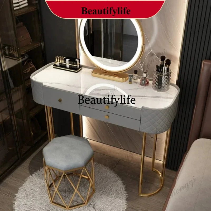 

G153 Tempered Glass Vanity Table Storage Drawer Makeup Stool Dressing Table Aesthetic Decor Tocador Para Dormitorio Bedroom Furn
