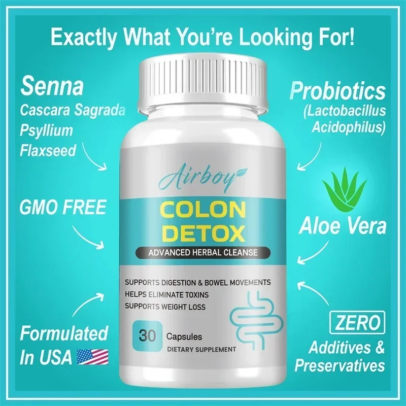 إزالة سموم القولون - يدعم صحة الجهاز الهضمي، ويعزز تنظيف القولون وإزالة السموم، ويخفف الإمساك، ويوفر الطاقة